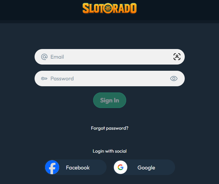 Password reset sequence at Slotorado